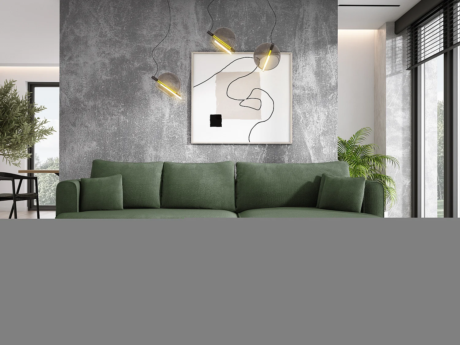 FIORE hoekbank - omvormbaar met automatische opening, high resilience foam, modern design, rechts 284x183x82 cm, donkergroen