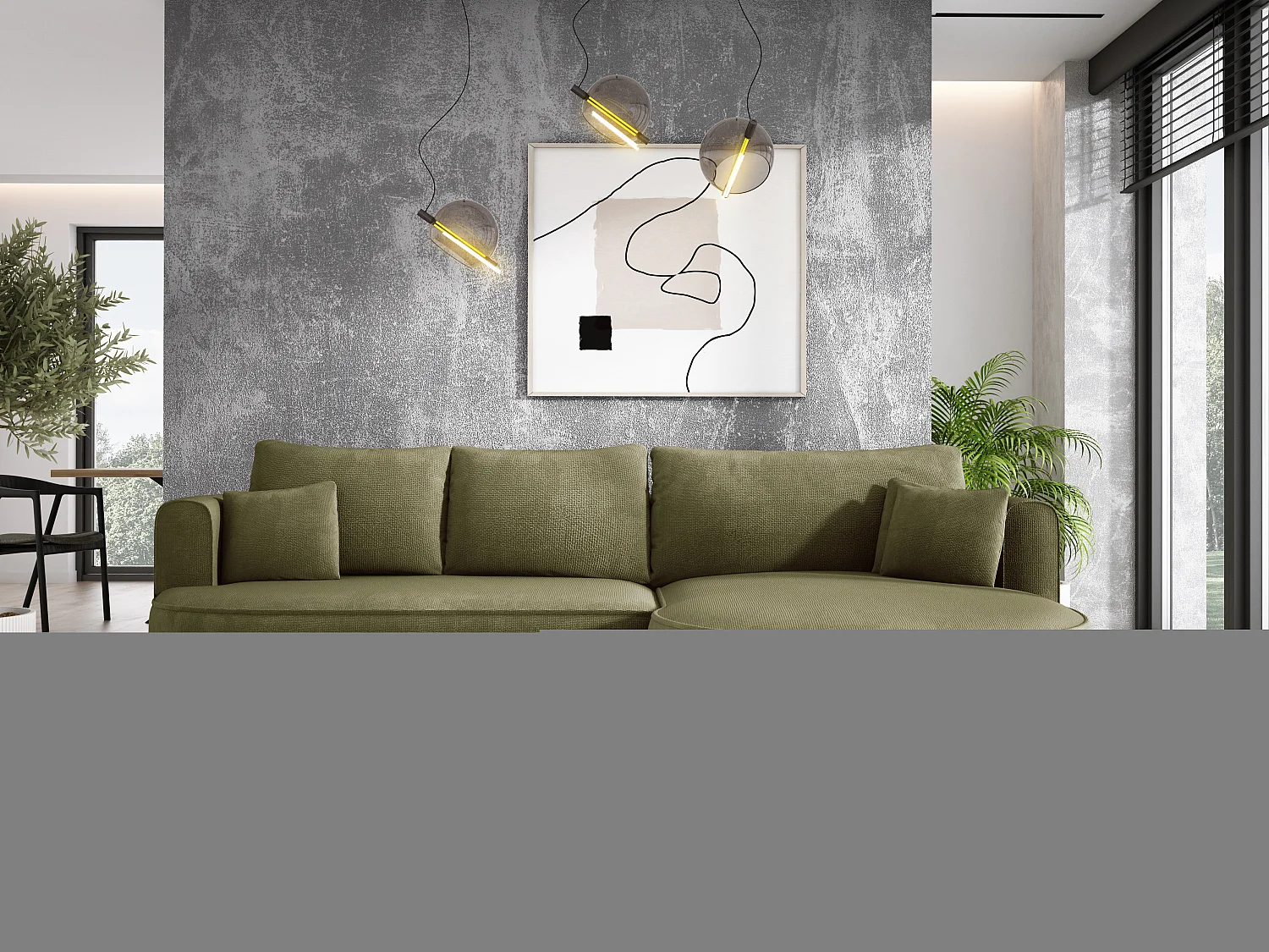 FIORE hoekbank - omvormbaar met automatische opening, high resilience foam, modern design, rechts 284x183x82 cm, groen