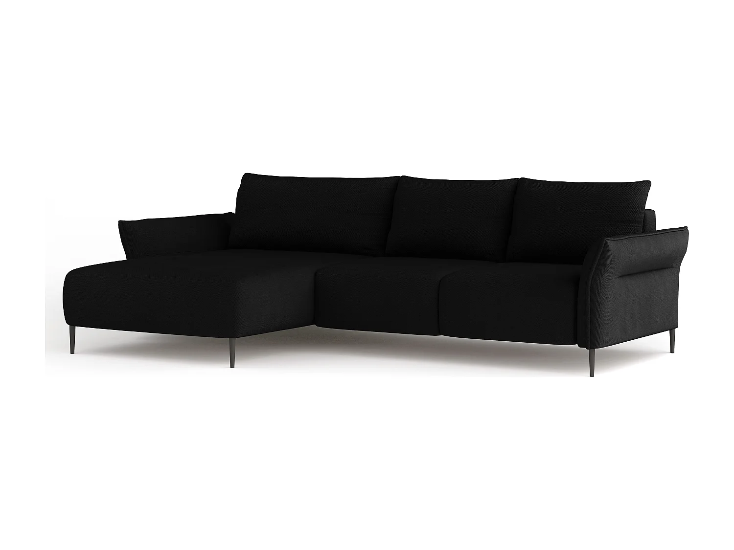 Narożnik LUIS z funkcją spania - Nowoczesna sofa ze schowkiem 255x165 cm, Sofa Boxspring, Czarny, Lewy