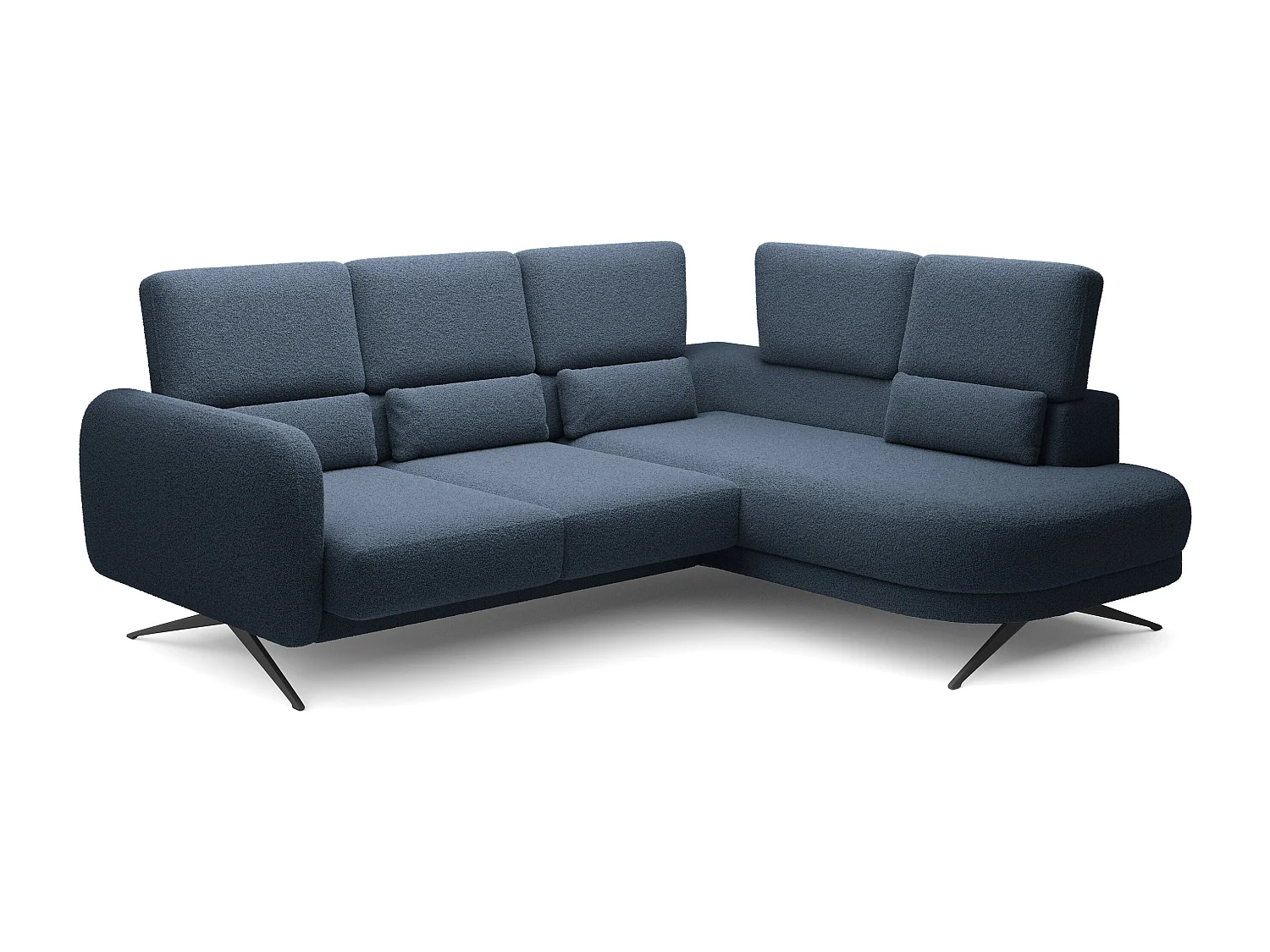 Hoekbank ILUSIO L met slaapfunctie, 250x205cm, verstelbare rugleuning, hoogwaardige materialen, kleur blauw, rechts