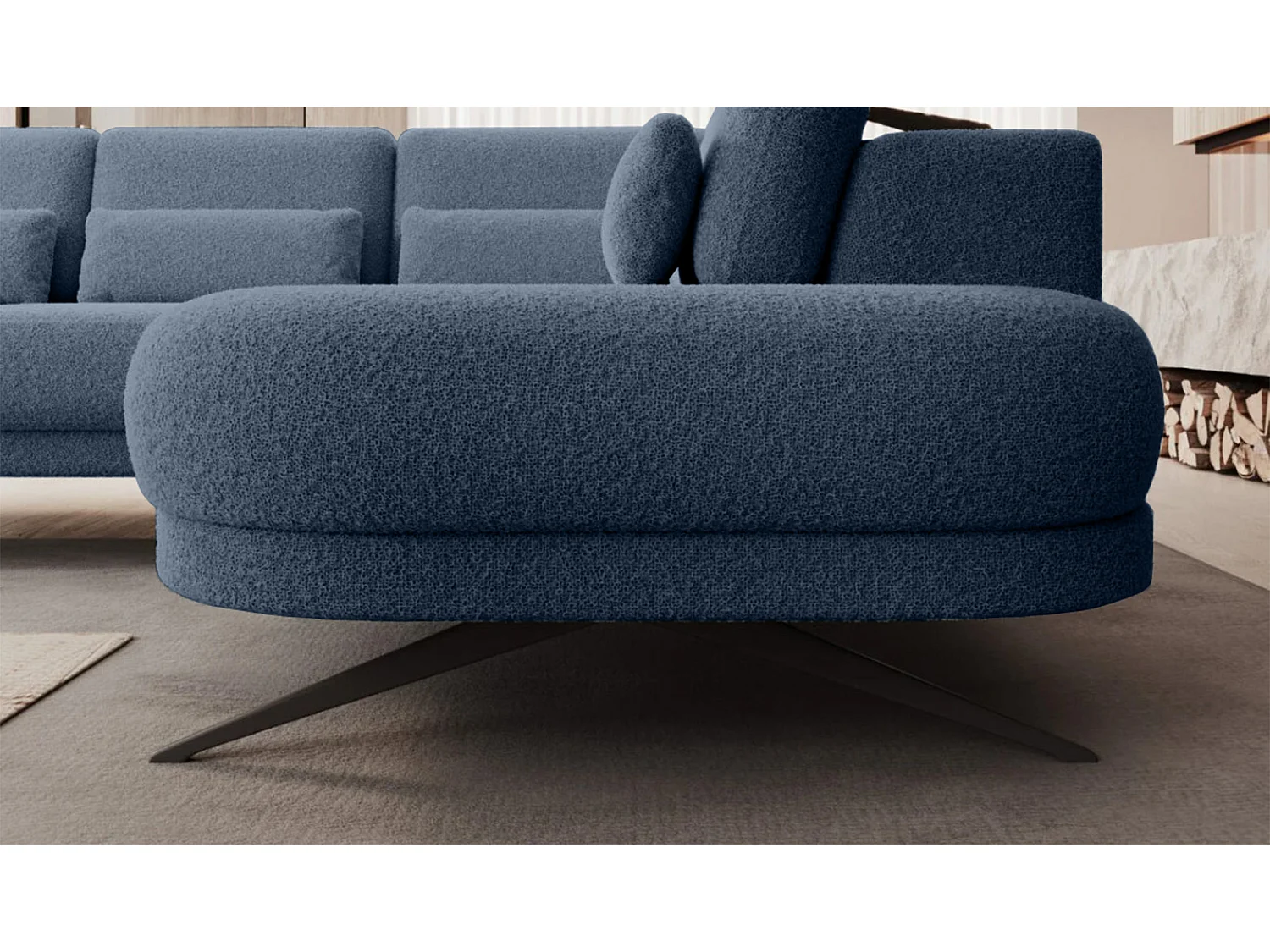 Hoekbank ILUSIO L met slaapfunctie, 250x205cm, verstelbare rugleuning, hoogwaardige materialen, kleur blauw, rechts