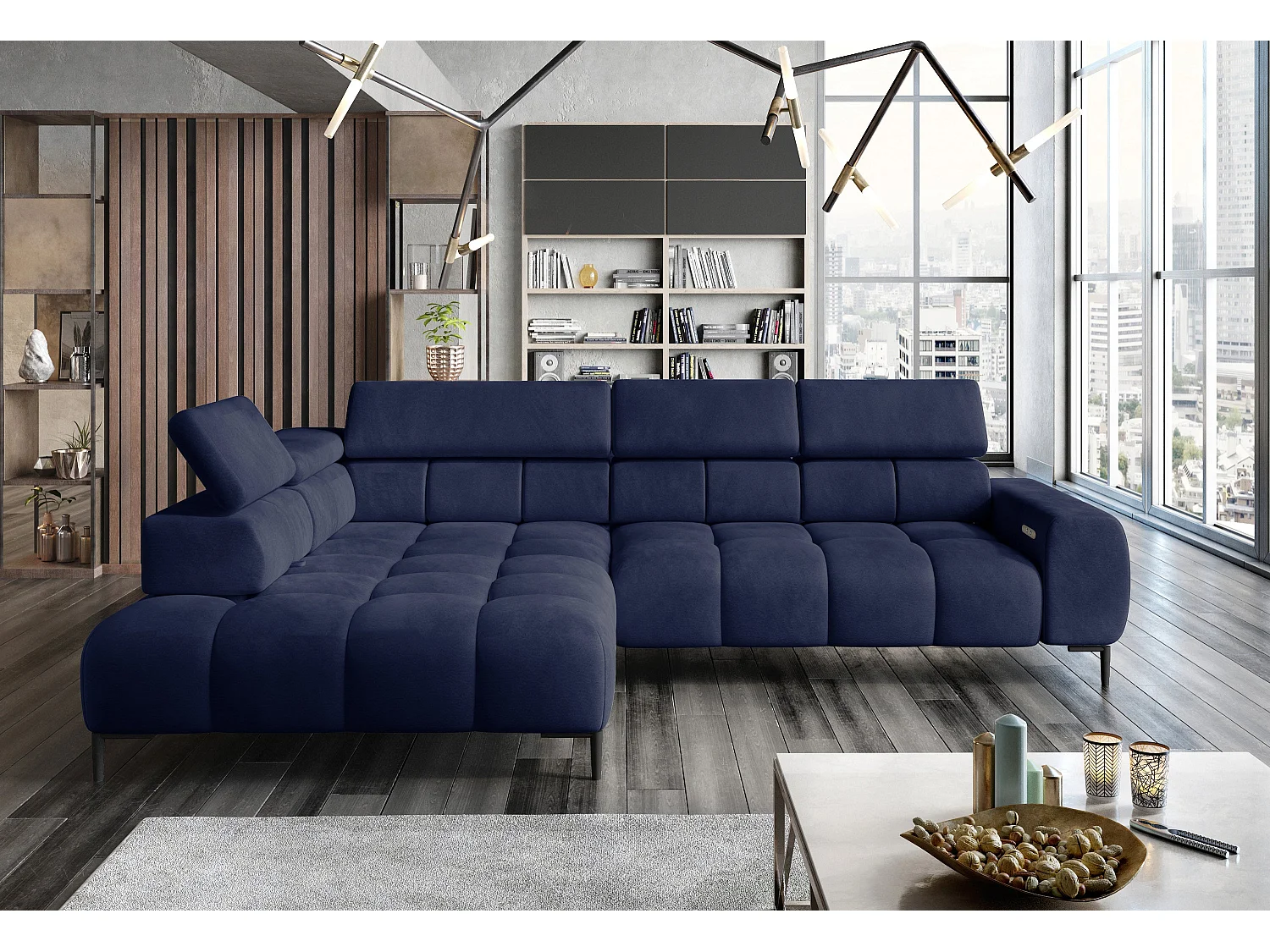 Sofa narożna DOMO-HOME PLAZA L Electric 300x216cm | Ciemnoniebieski mat aksamitny, lewa