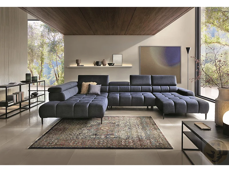 Canapé d'Angle DOMO-HOME PLAZA L Réglage Électrique 300x216cm | Bleu Foncé Mat Velvet, Gauche