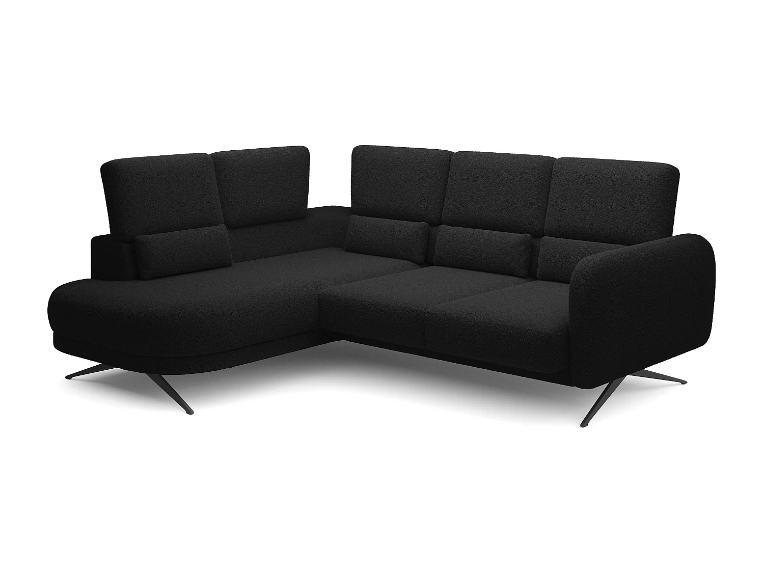 Narożnik ILUSIO L z funkcją spania, 250x205cm, regulowane oparcie, wysokiej jakości materiały, kolor czarny, lewy