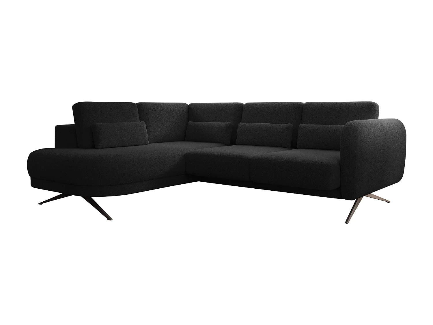 Canapé d'angle ILUSIO L avec fonction sommeil, 250x205cm, dossier réglable, matériaux de haute qualité, couleur noir, gauche