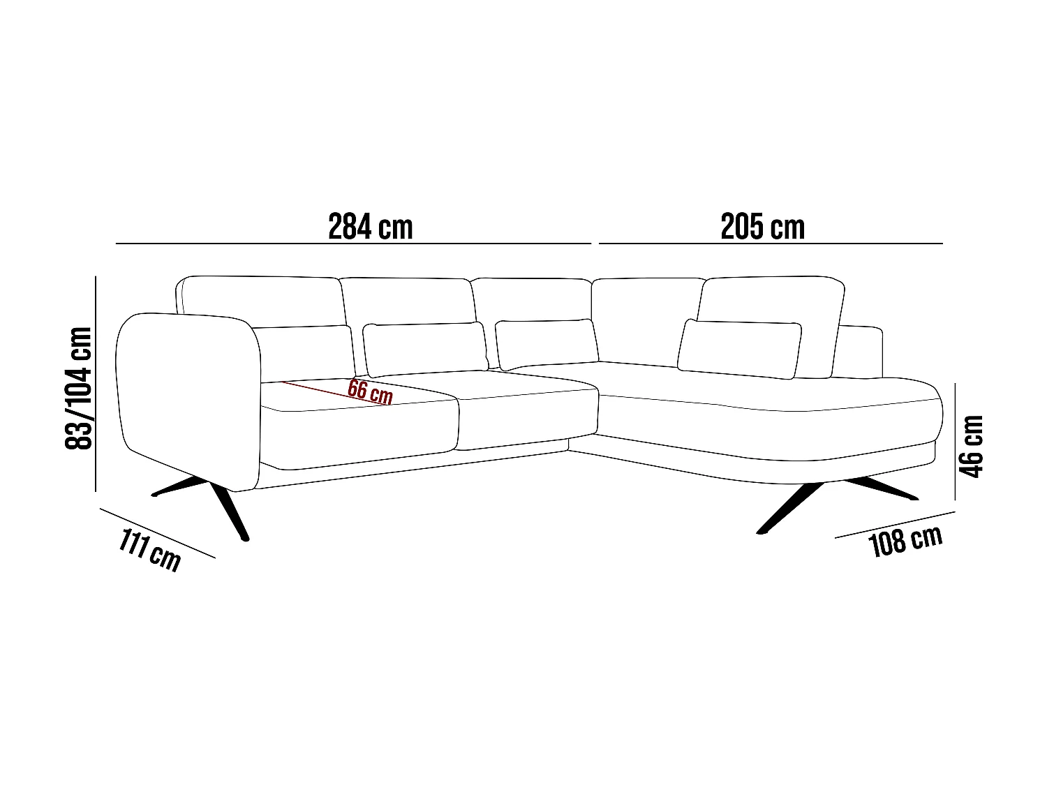Canapé d'angle ILUSIO L avec fonction sommeil, 250x205cm, dossier réglable, matériaux de haute qualité, couleur noir, gauche