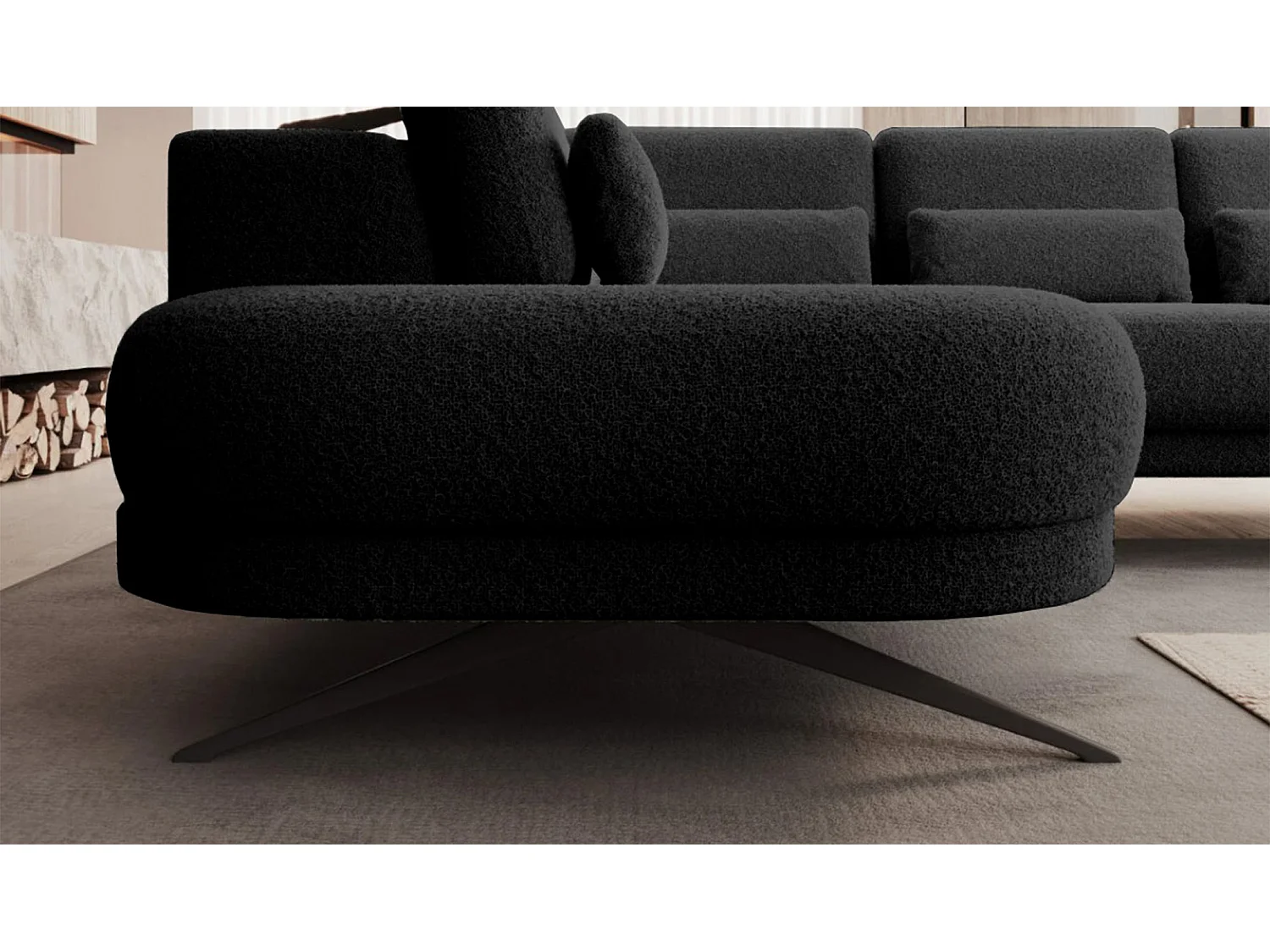 Canapé d'angle ILUSIO L avec fonction sommeil, 250x205cm, dossier réglable, matériaux de haute qualité, couleur noir, gauche