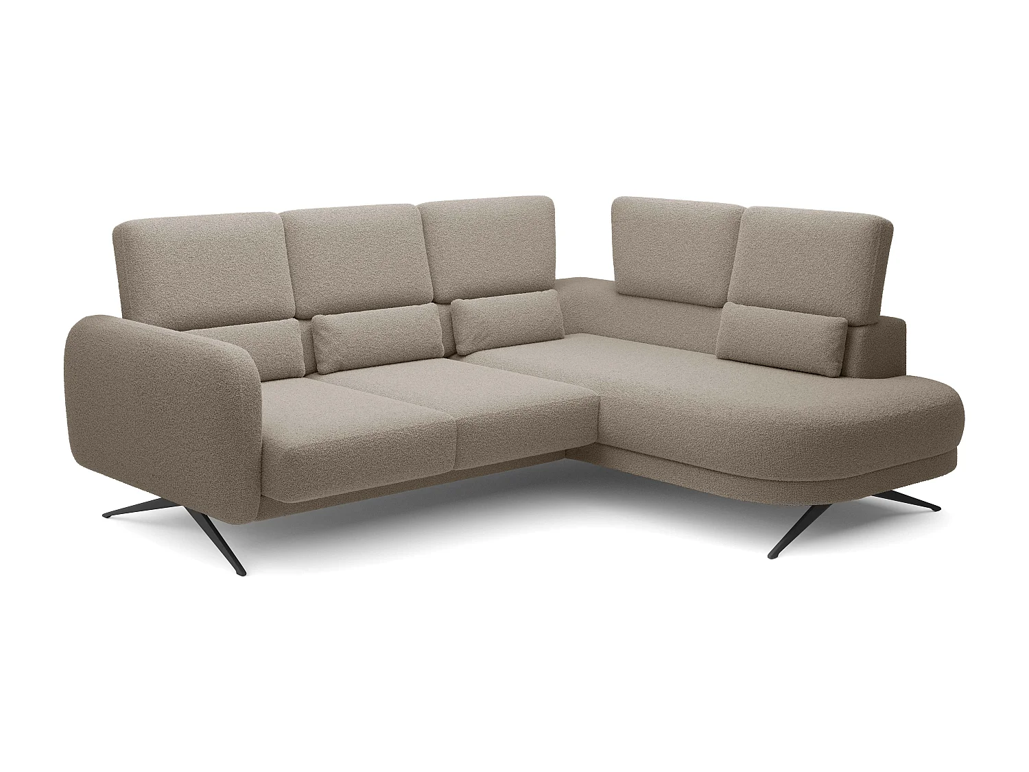 Canapé d'angle ILUSIO L avec fonction sommeil, 250x205cm, dossier réglable, matériaux de haute qualité, couleur grise, droite