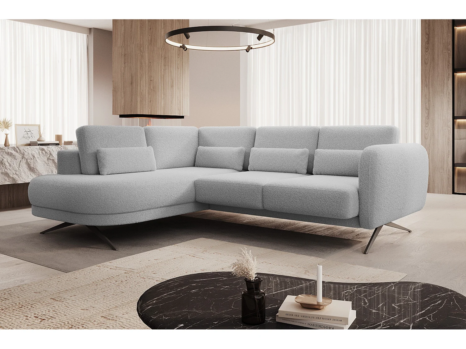 Ecksofa ILUSIO L mit Schlaffunktion, 250x205cm, verstellbarer Rückenlehne, hochwertigen Materialien, Farbe hellgrau, links