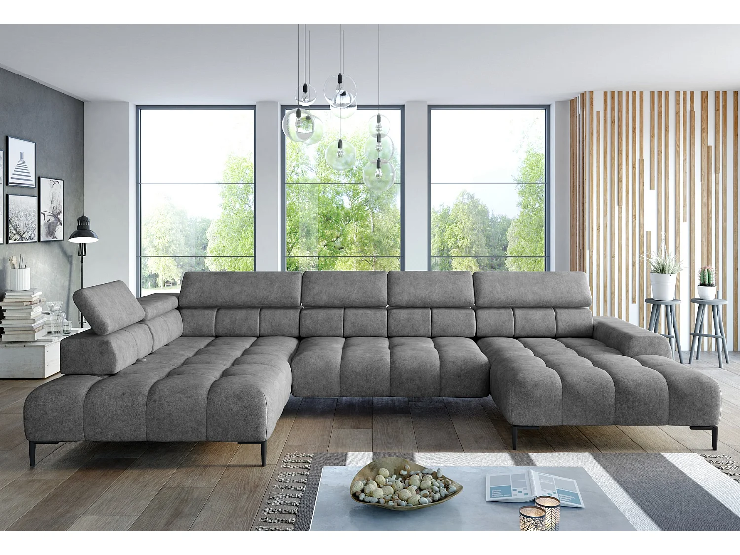 Canapé d'Angle PLAZA XL Relaxation Électrique 385x216cm | Salvador Water Repellent, Gris, Gauche