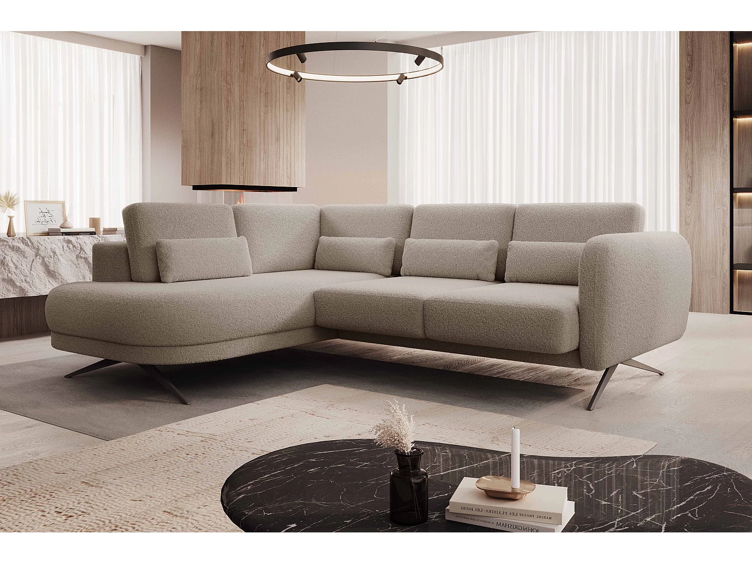 Hoekbank ILUSIO L met slaapfunctie, 250x205cm, verstelbare rugleuning, hoogwaardige materialen, kleur grijs, links