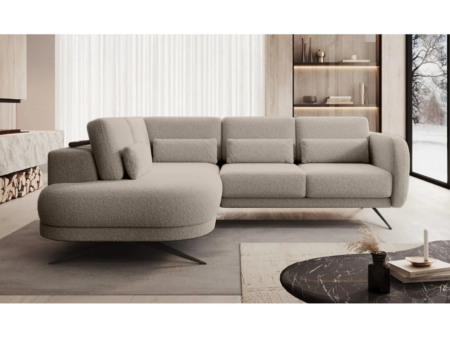 Hoekbank ILUSIO L met slaapfunctie, 250x205cm, verstelbare rugleuning, hoogwaardige materialen, kleur grijs, links