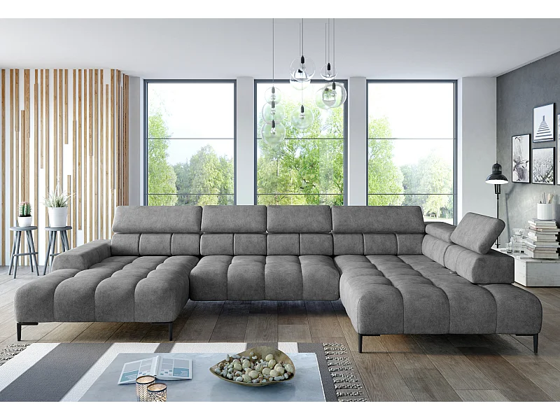 Ecksofa PLAZA XL Relaxsessel Elektrisch 385x216cm | Salvador Water Repellent, Grau, rechts