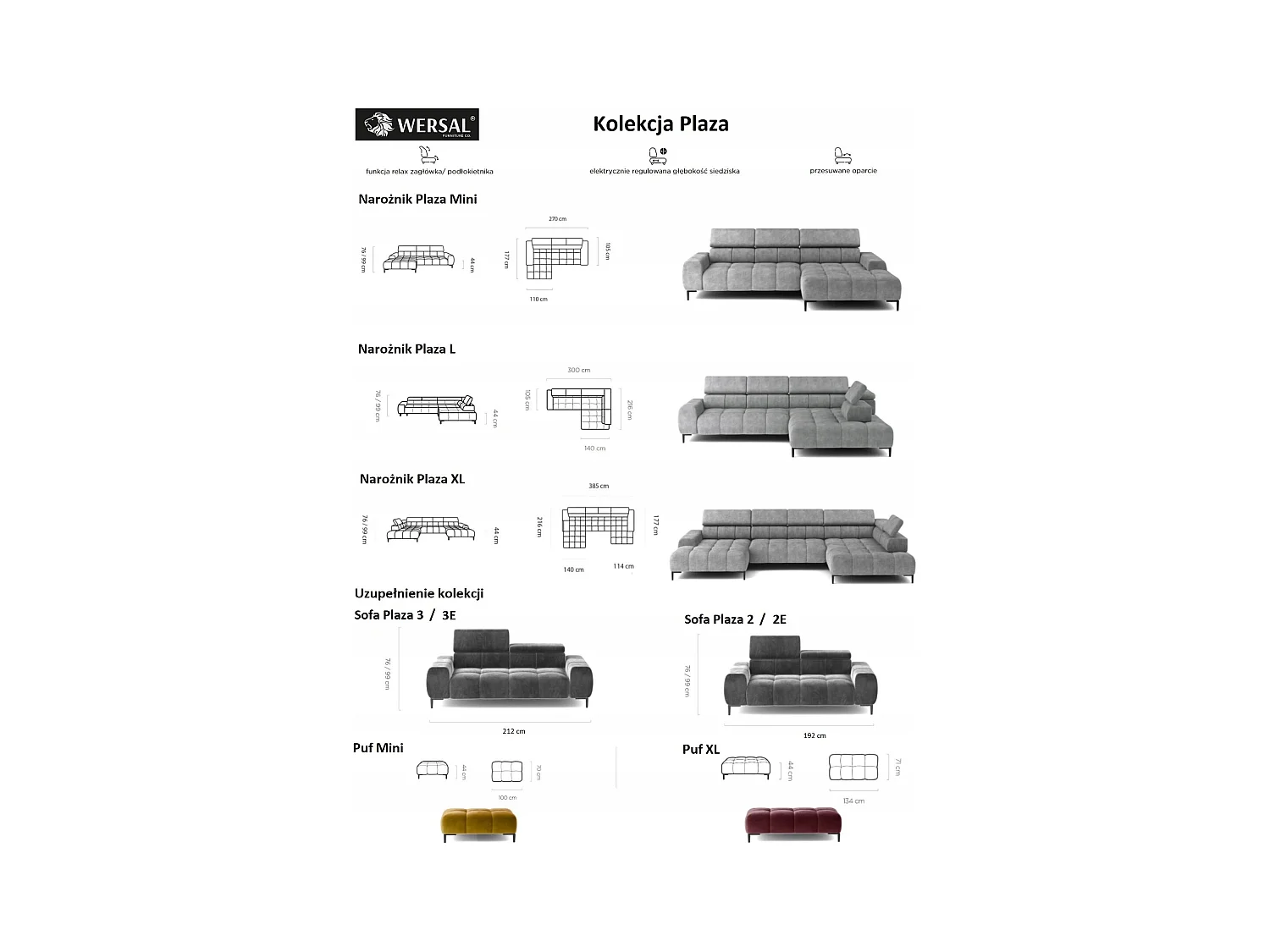 Canapé d'Angle PLAZA XL Relaxation Électrique 385x216cm | Salvador Water Repellent, Gris, Droit