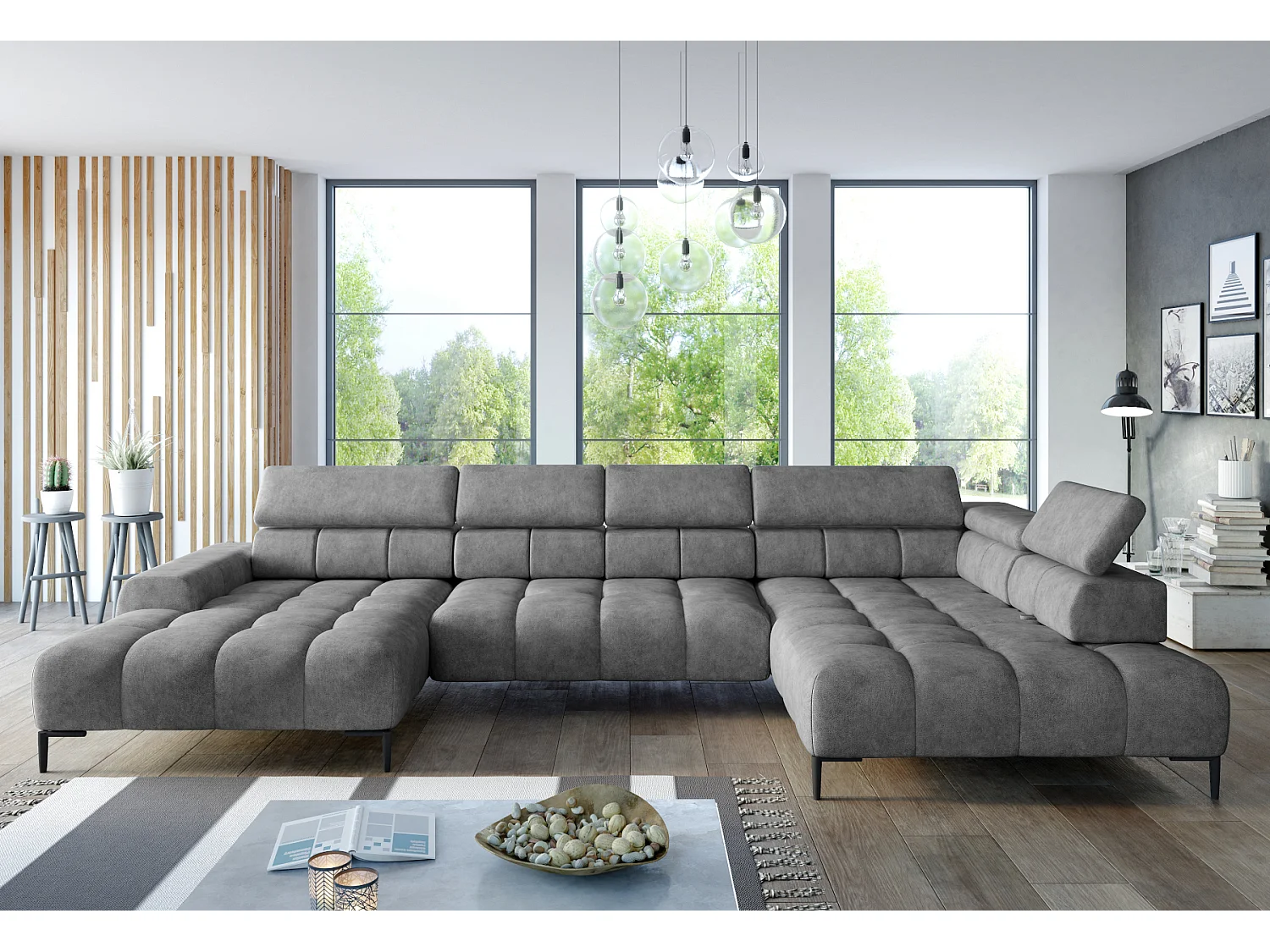 Canapé d'Angle PLAZA XL Relaxation Électrique 385x216cm | Salvador Water Repellent, Gris, Droit