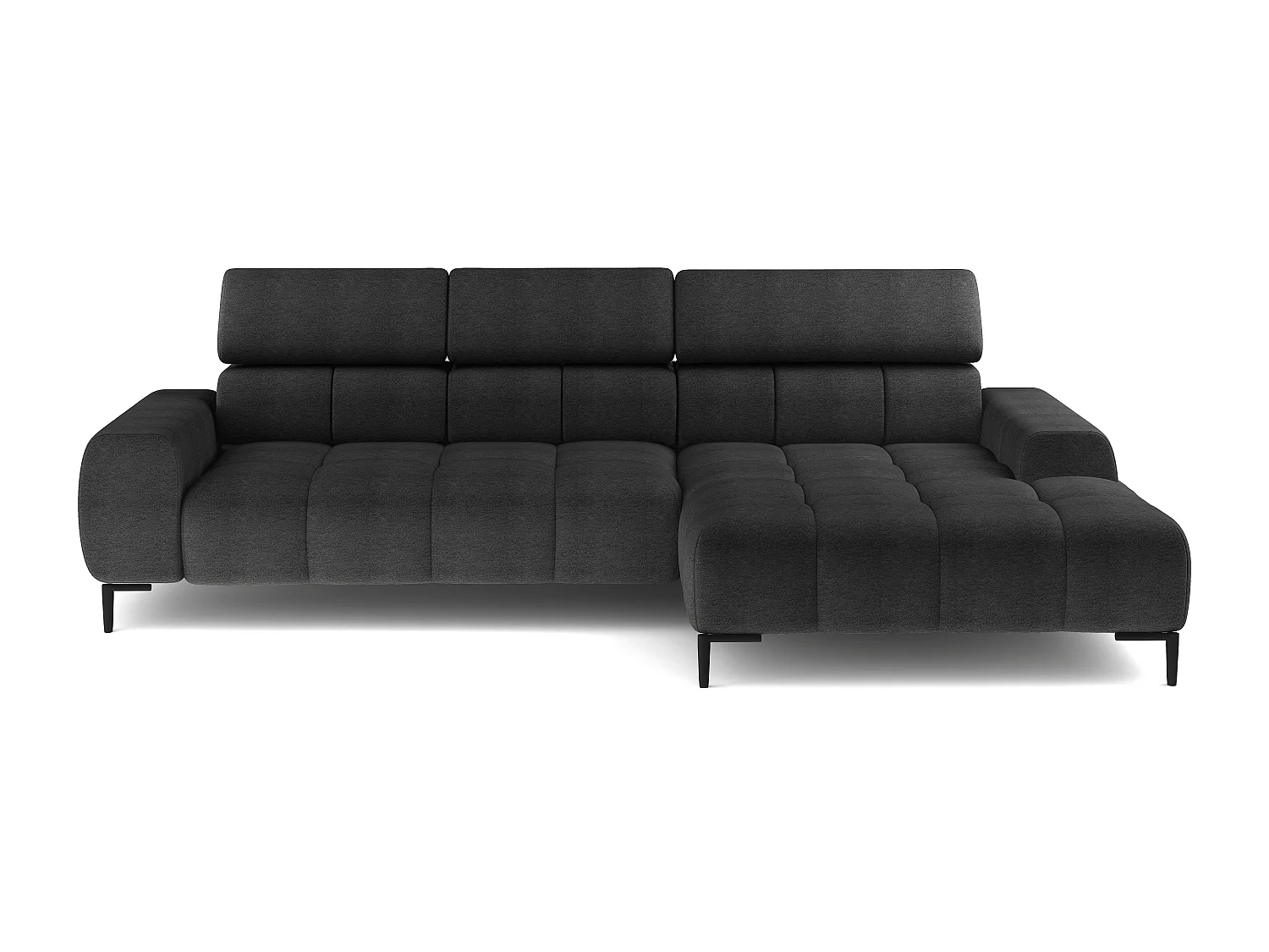 Canapé d'Angle PLAZA L avec Réglage Électrique 300x216cm | U-Forme, Têtières Réglables, Rembourrage Haut de Gamme, Noir Aphrodite, Droit