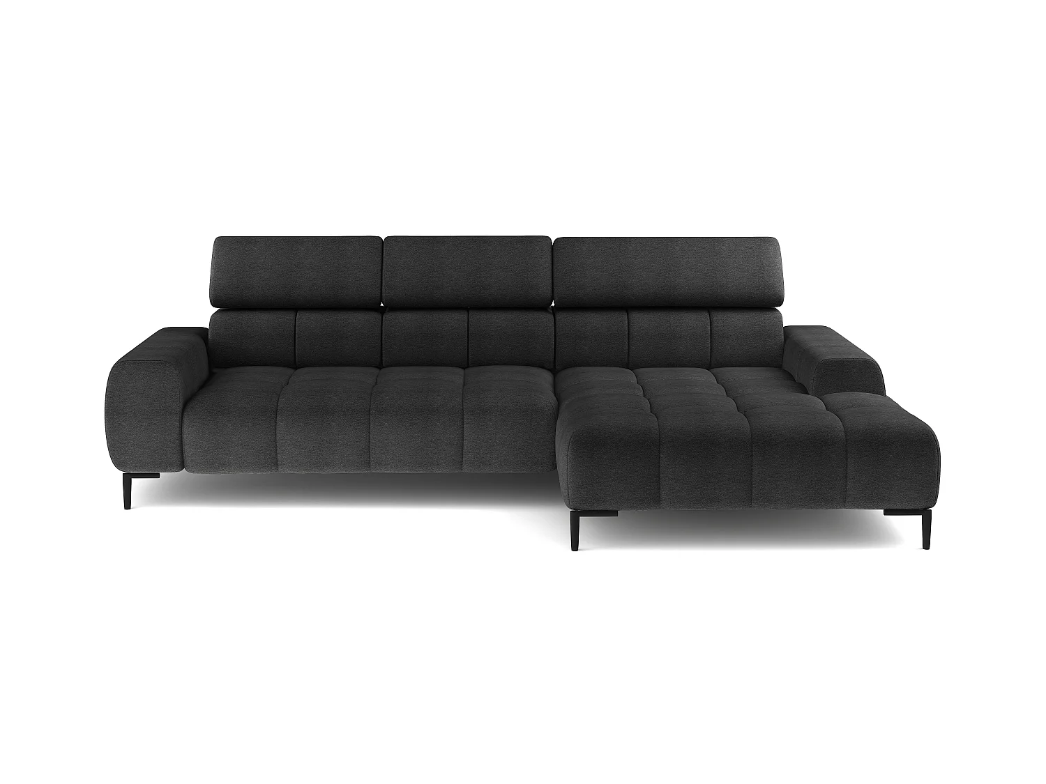 Canapé d'Angle PLAZA L avec Réglage Électrique 300x216cm | U-Forme, Têtières Réglables, Rembourrage Haut de Gamme, Noir Aphrodite, Droit