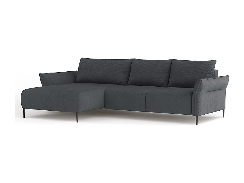 Canapé d'angle LUIS avec fonction lit – Canapé moderne avec rangement 255x165 cm, Sofa Boxspring, Couleur gris foncé, Gauche