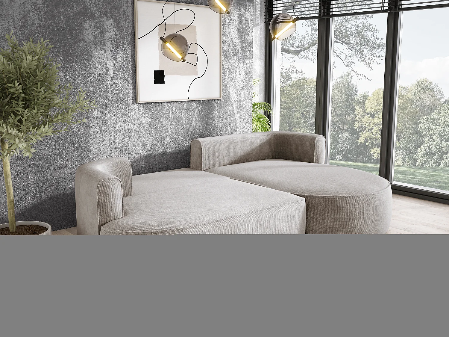 FIORE hoekbank - omvormbaar met automatische opening, high resilience foam, modern design, rechts 284x183x82 cm, beige