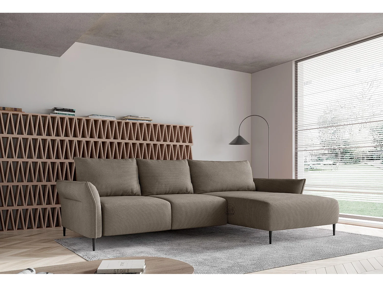 Narożnik LUIS z funkcją spania - Nowoczesna sofa ze schowkiem 255x165 cm, Sofa Boxspring, Kolor jasny beż, Lewy