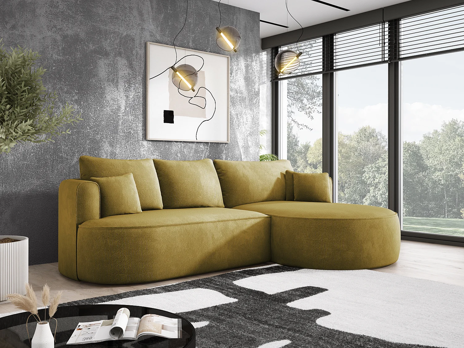 FIORE hoekslaapbank met automatische opening, liggend, rechts 284x183x82 cm, lichtgroen