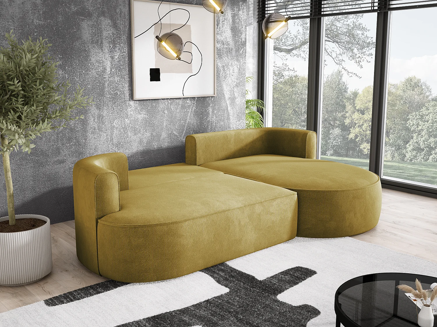 FIORE hoekslaapbank met automatische opening, liggend, rechts 284x183x82 cm, lichtgroen