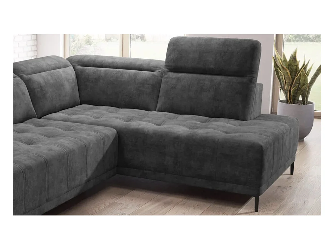 Ecksofa U FOCUS XL 352x204 cm, Modernes Design, Verstellbare Kopfstützen, Luxuriöser Samt, Option Bett, Elektrisch, Dunkelblau, Rechts