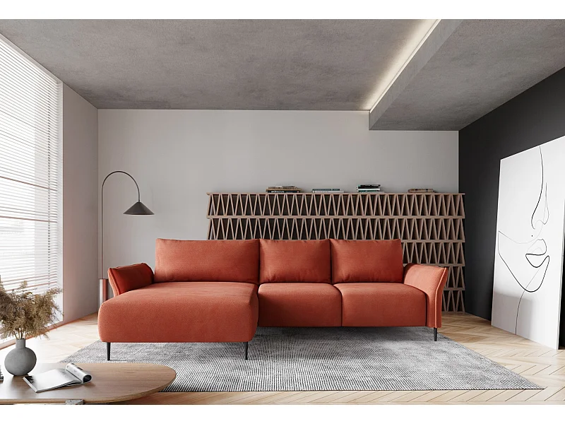 Ecksofa LUIS mit Bettfunktion - Modernes Sofa mit Stauraum 255x165 cm, Boxspring-Sofa, Farbe Rot, Links