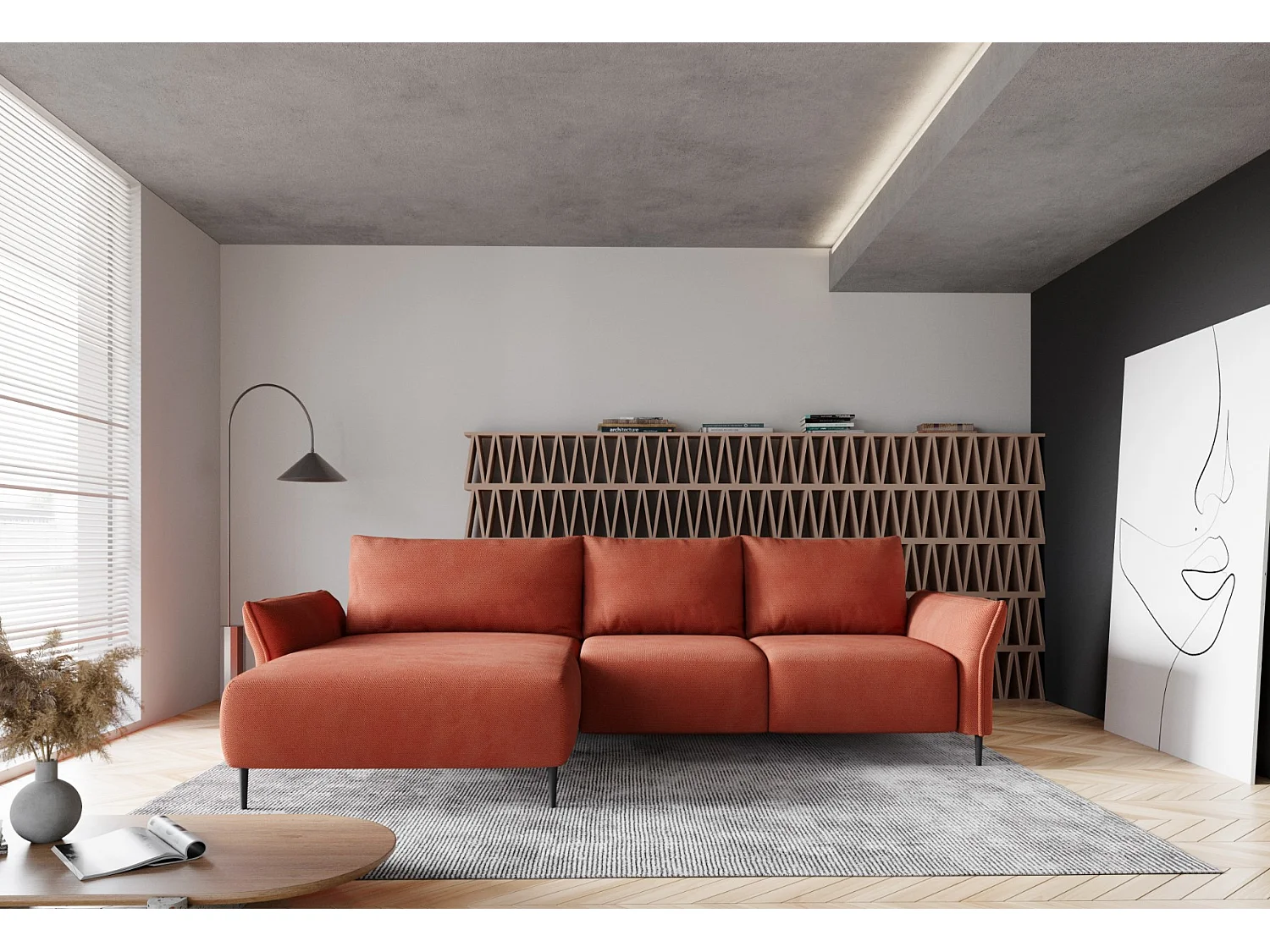 Narożnik LUIS z funkcją spania - Nowoczesny narożnik ze schowkiem 255x165 cm, Sofa Boxspring, Czerwony, Lewy