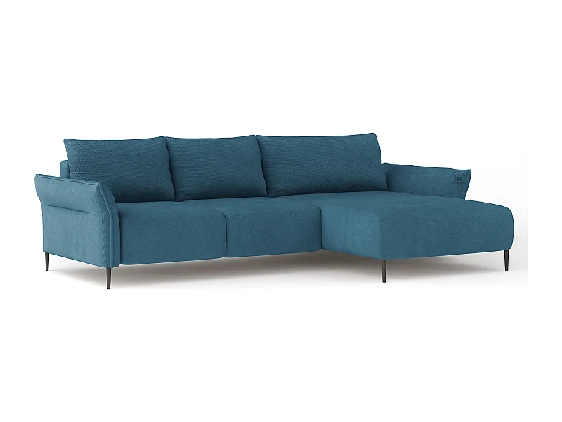 Hoekbank LUIS met bedfunctie - Moderne bank met opbergruimte 255x165 cm, Sofa Boxspring, Kleur blauw, Rechts