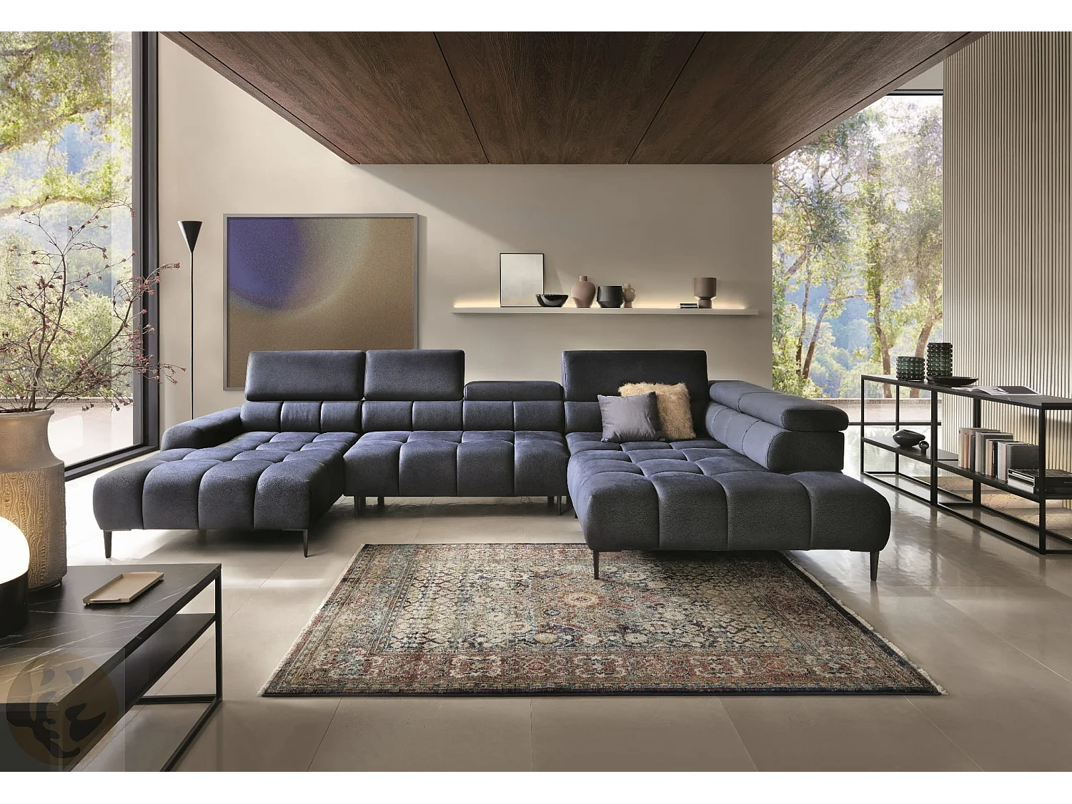 Sofa narożna DOMO-HOME PLAZA L Elektryczna regulacja 300x216cm | Granatowy Solar, Prawa