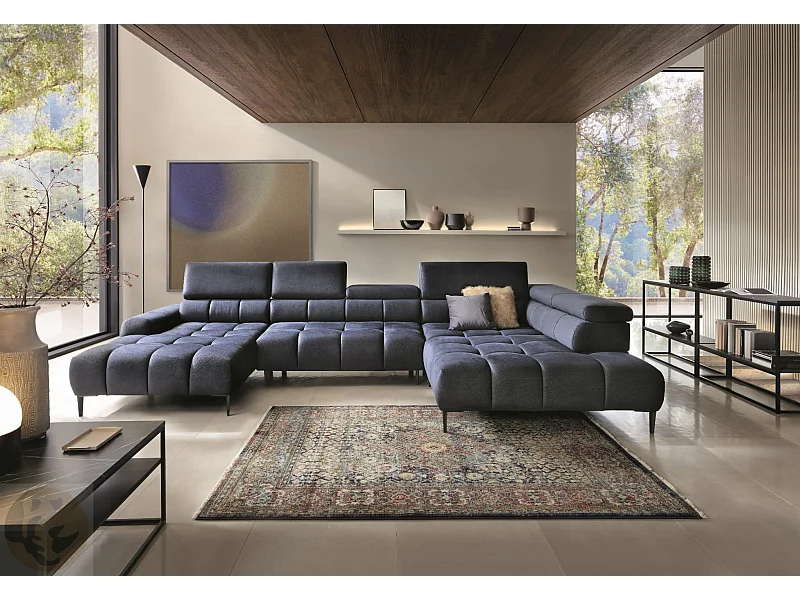 Canapé d'Angle DOMO-HOME PLAZA L Réglage Électrique 300x216cm | Bleu Foncé Solar, Droit