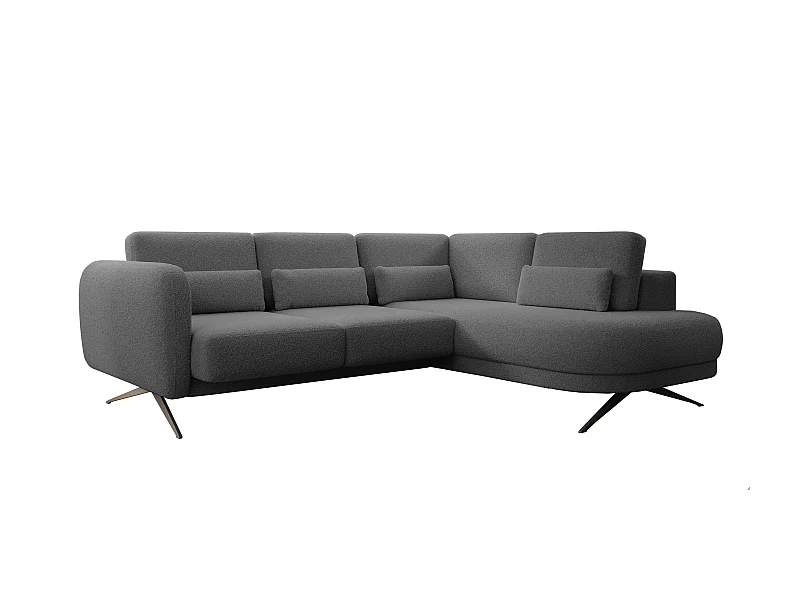 Canapé d'angle ILUSIO L avec fonction sommeil, 250x205cm, dossier réglable, matériaux de haute qualité, couleur gris foncé, droite