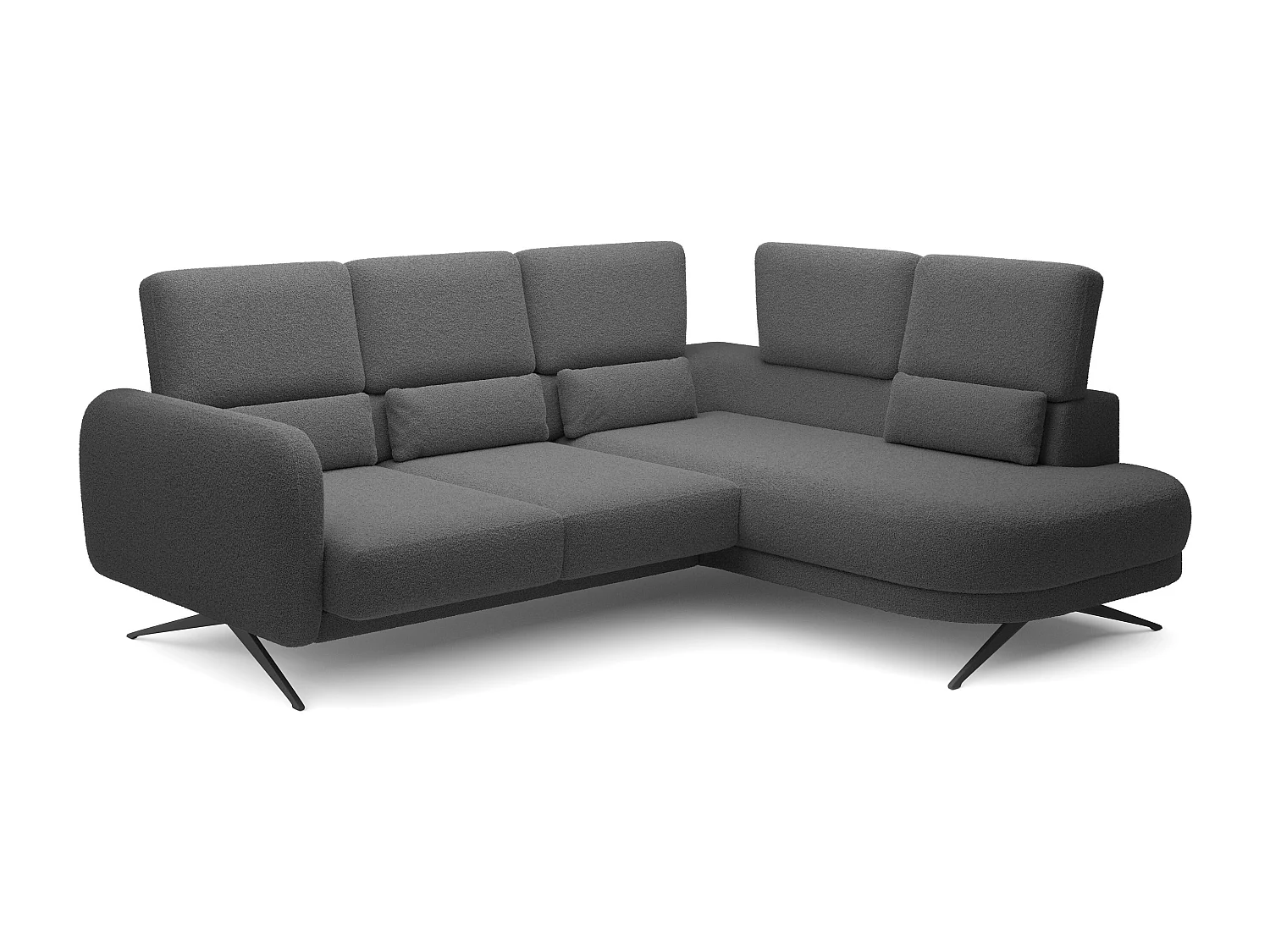 Hoekbank ILUSIO L met slaapfunctie, 250x205cm, verstelbare rugleuning, hoogwaardige materialen, kleur donkergrijs, rechts