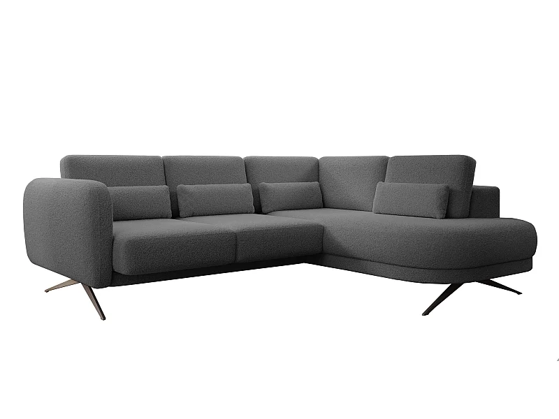 Canapé d'angle ILUSIO L avec fonction sommeil, 250x205cm, dossier réglable, matériaux de haute qualité, couleur gris foncé, droite