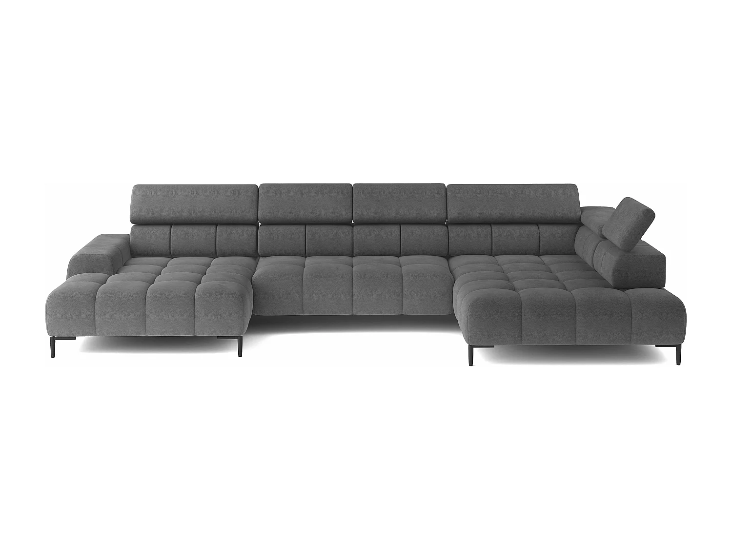 Narożna sofa PLAZA XL – elektryczna, 385x216 cm, kolor Jasnoczarny Solar, układ prawy