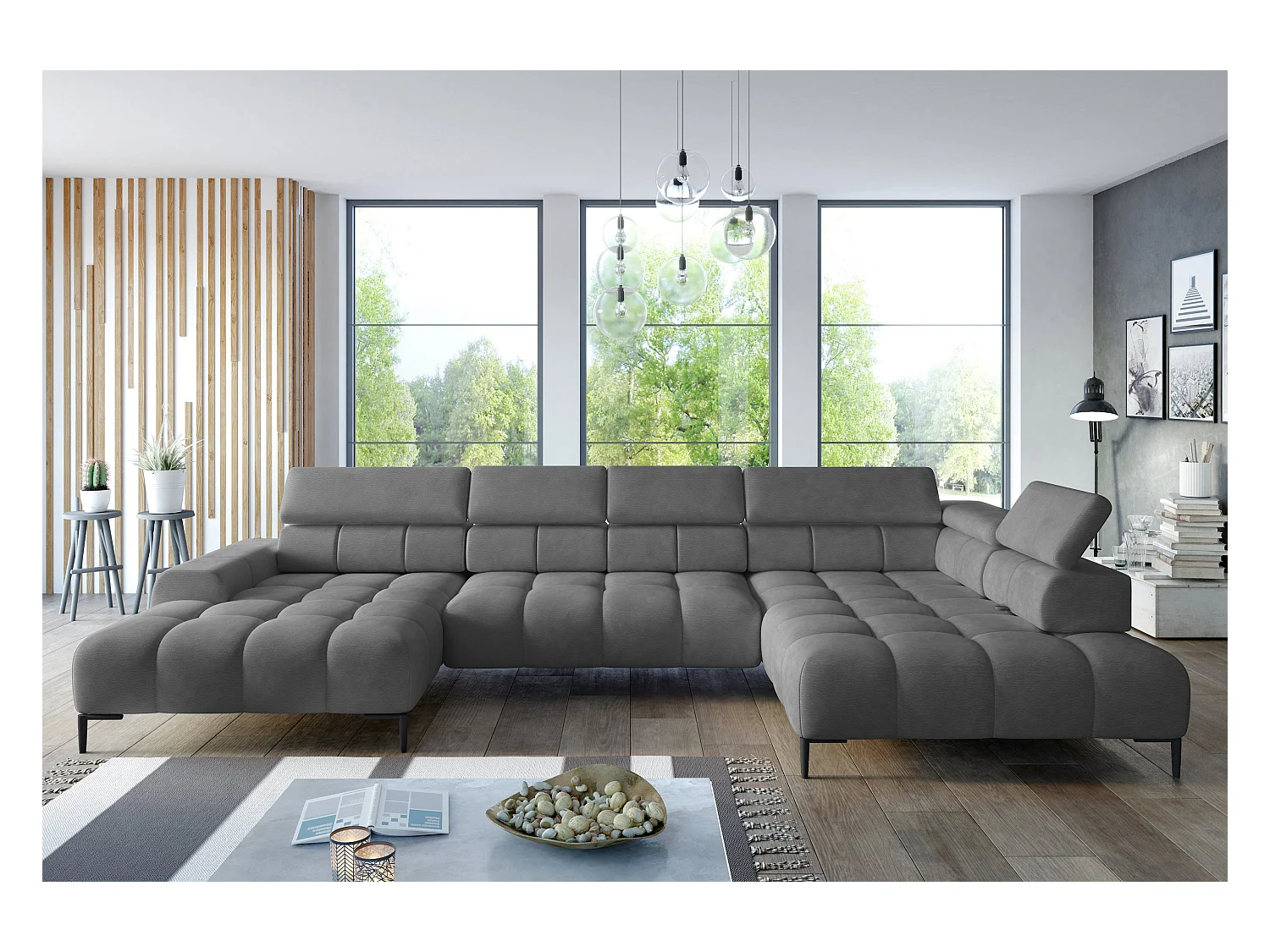 Canapé d'Angle PLAZA XL Relaxation Électrique 385x216cm | Noir Clair Solar, Droit