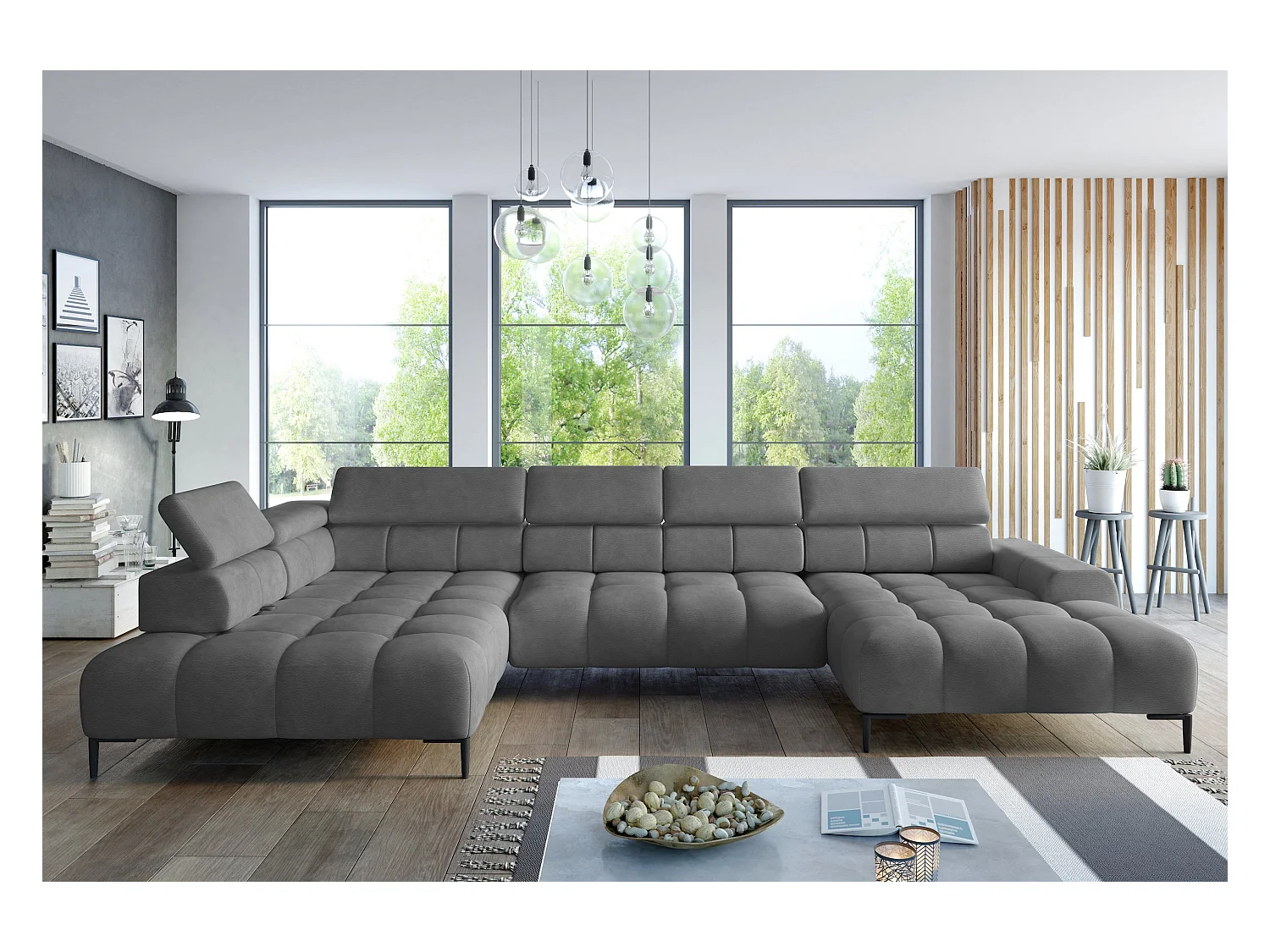 Canapé d'Angle PLAZA XL Relaxation Électrique 385x216cm | Noir Clair Solar, Droit