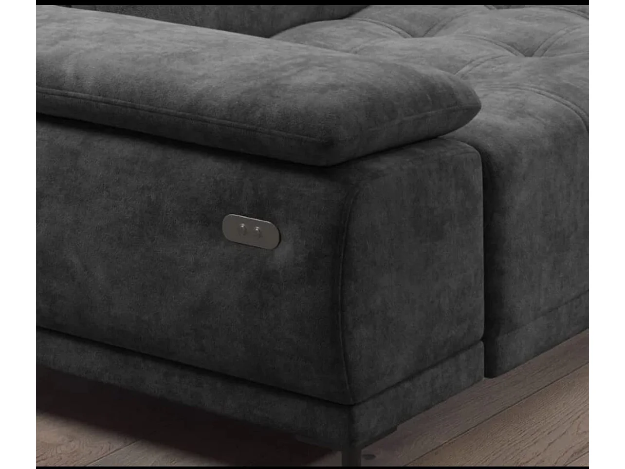 Canapé d'angle U FOCUS XL 352x204 cm, Design moderne, Têtières réglables, Velours luxueux, Option lit, Électrique, Gris foncé, Gauche