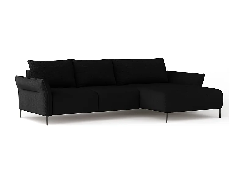 Narożnik LUIS z funkcją spania - Nowoczesna sofa ze schowkiem 255x165 cm, Sofa Boxspring, Kolor czarny, Prawa