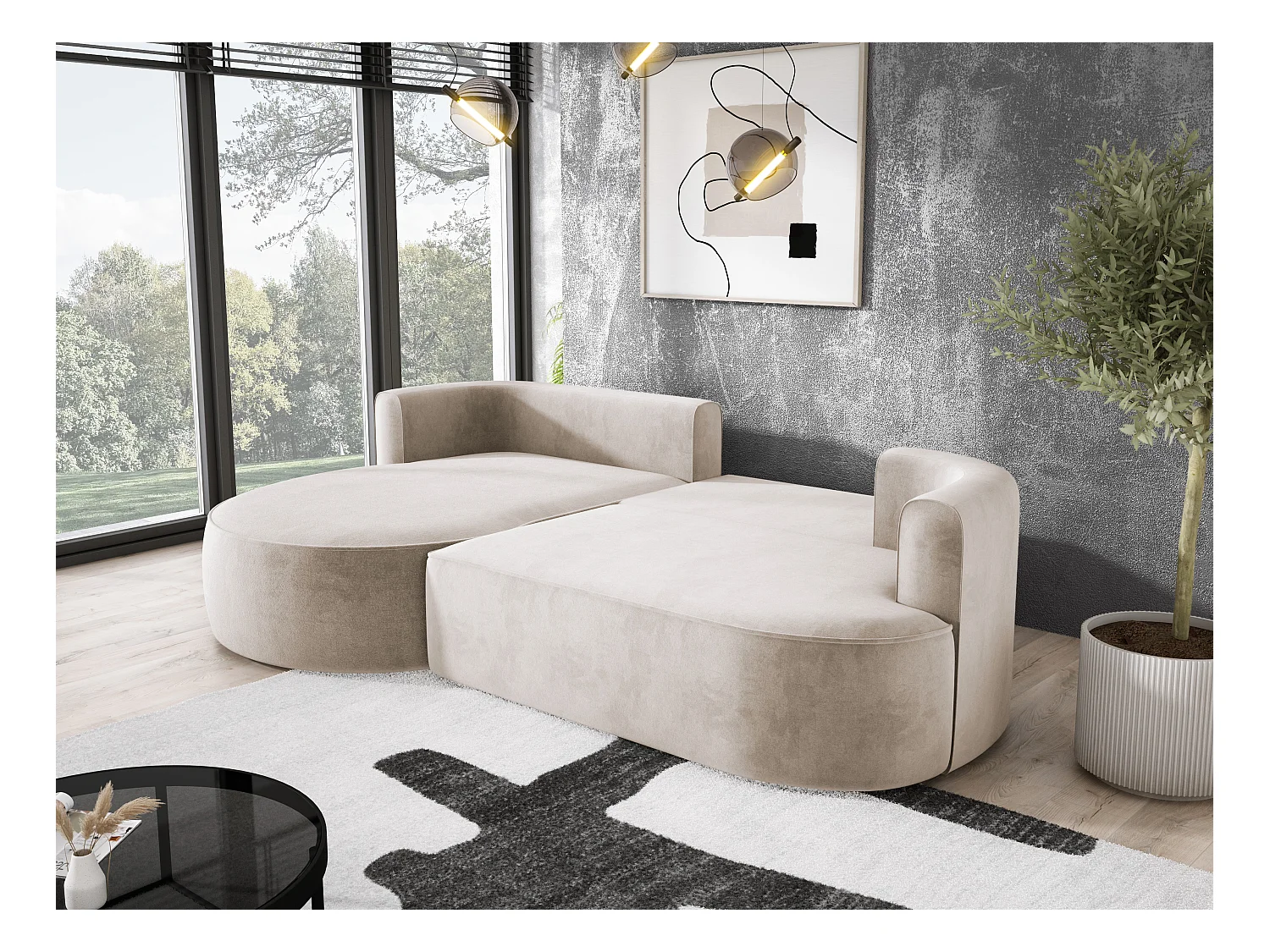 Moderne Ausziehbare Ecksofa FIORE Mit Schlaf-Funktion, Couch mit automatischer Auffaltung, Sofa, Schlafcouch LINKS 284x183x82cm Beige