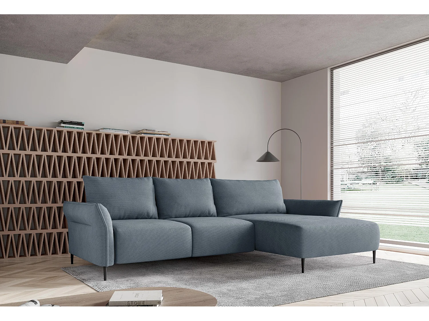 Hoekbank LUIS met bedfunctie - Moderne bank met opbergruimte 255x165 cm, Sofa Boxspring, Lichtblauw, Rechts