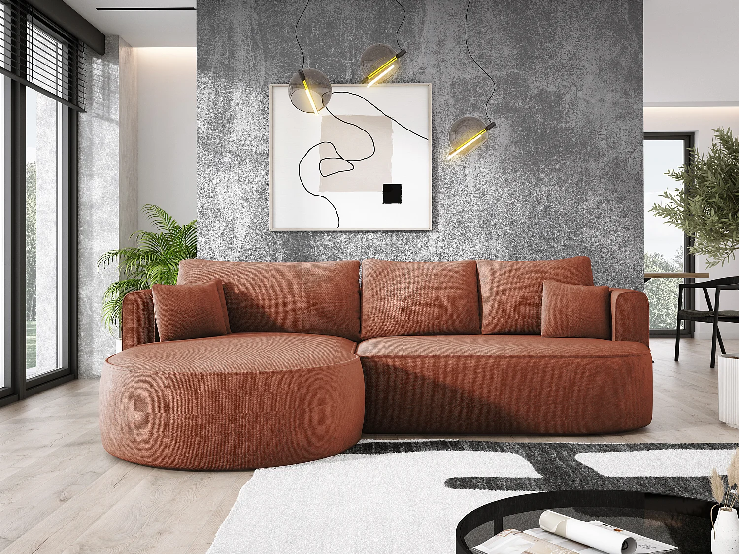 Narożnik rozkładany FIORE z automatycznym otwieraniem, powierzchnia do leżenia, lewy 284x183x82 cm, brązowy