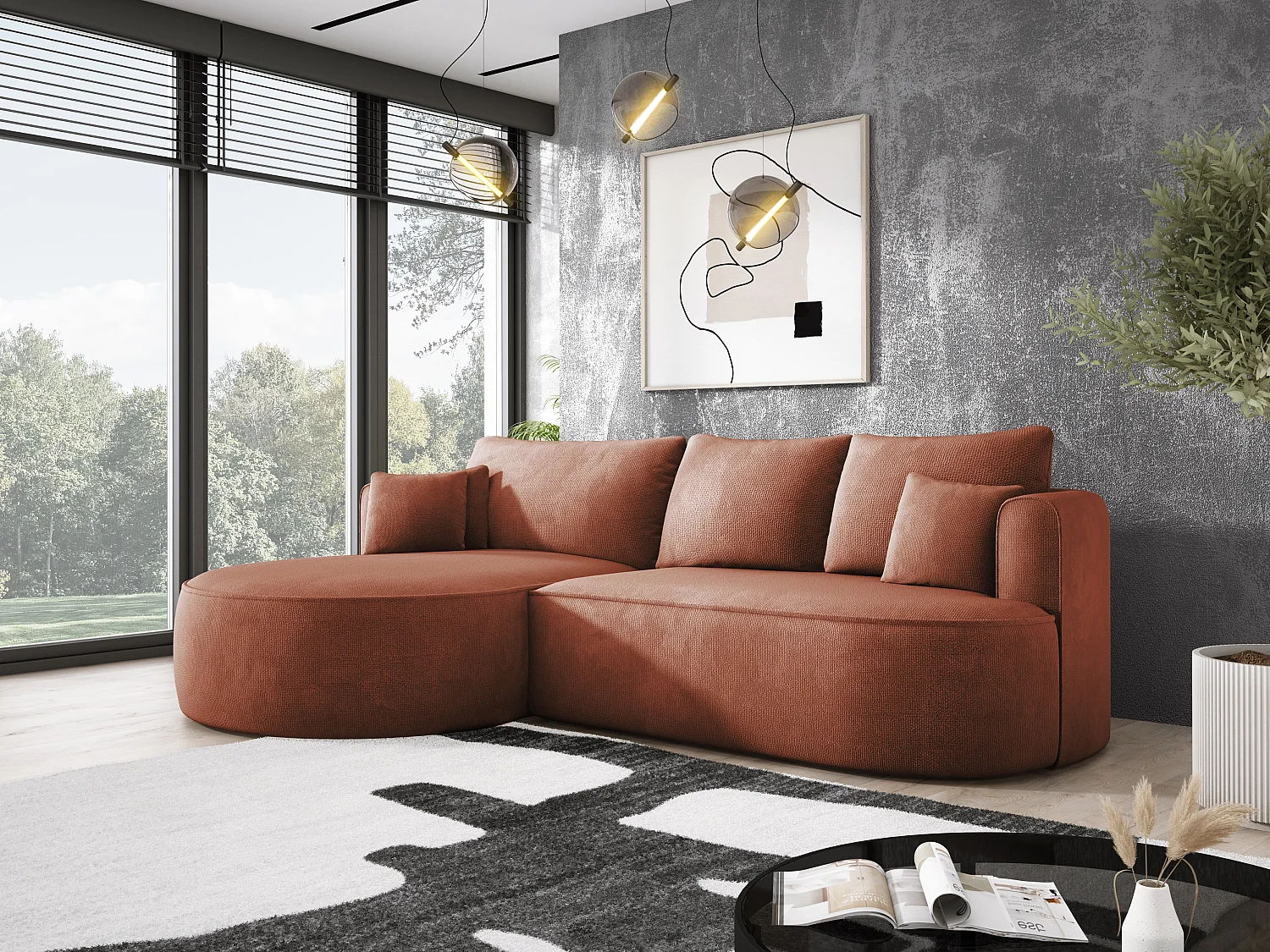 FIORE slaaphoekbank met automatische opening, ligvlak, links 284x183x82 cm, bruin