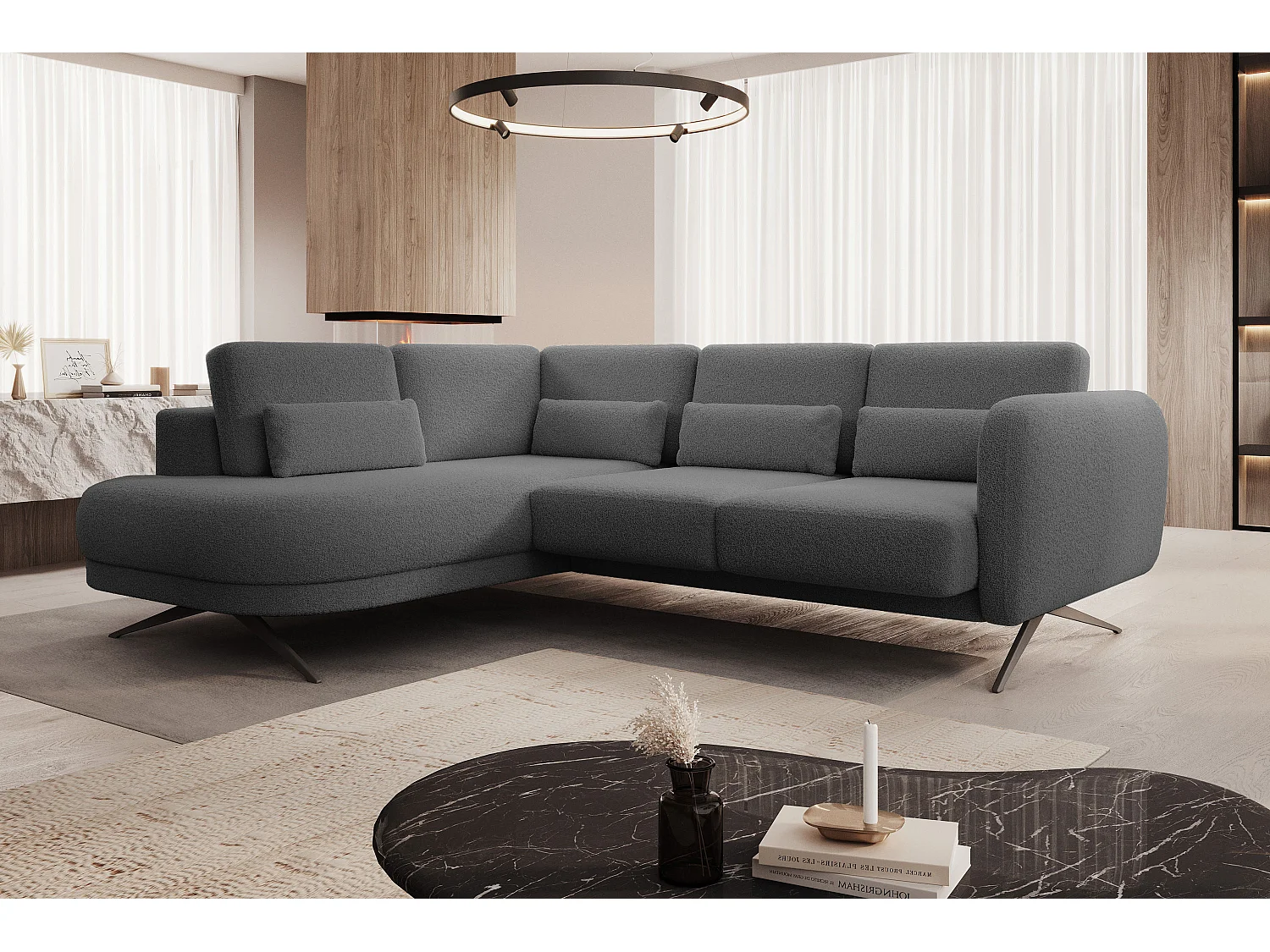 Hoekbank ILUSIO L met slaapfunctie, 250x205cm, verstelbare rugleuning, hoogwaardige materialen, kleur donkergrijs, links