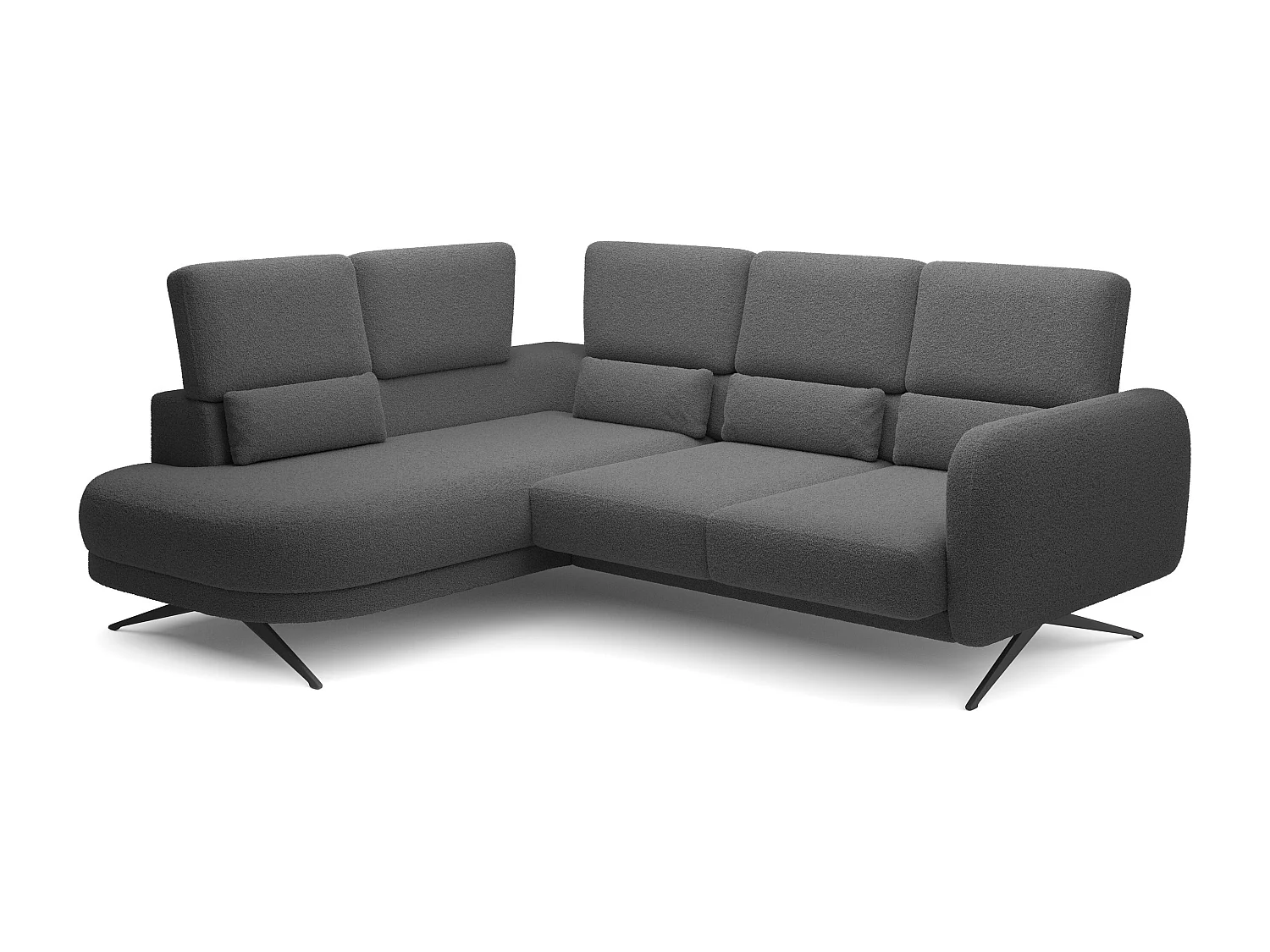 Hoekbank ILUSIO L met slaapfunctie, 250x205cm, verstelbare rugleuning, hoogwaardige materialen, kleur donkergrijs, links