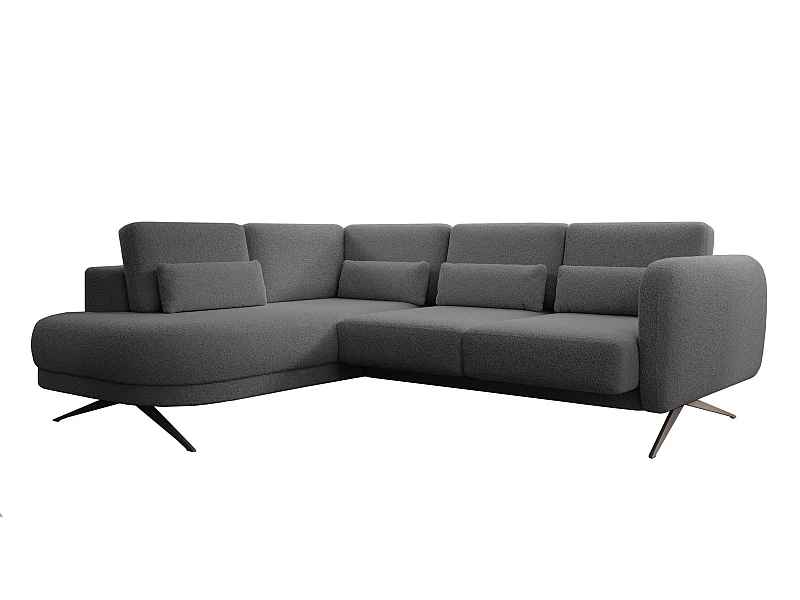 Canapé d'angle ILUSIO L avec fonction sommeil, 250x205cm, dossier réglable, matériaux de haute qualité, couleur gris foncé, gauche