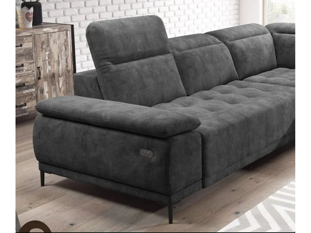 Hoekbank U FOCUS XL 352x204 cm, Modern design, Verstelbare hoofdsteun, Luxe velours, Bed naar keuze, Elektrisch, Donkerblauw, Links