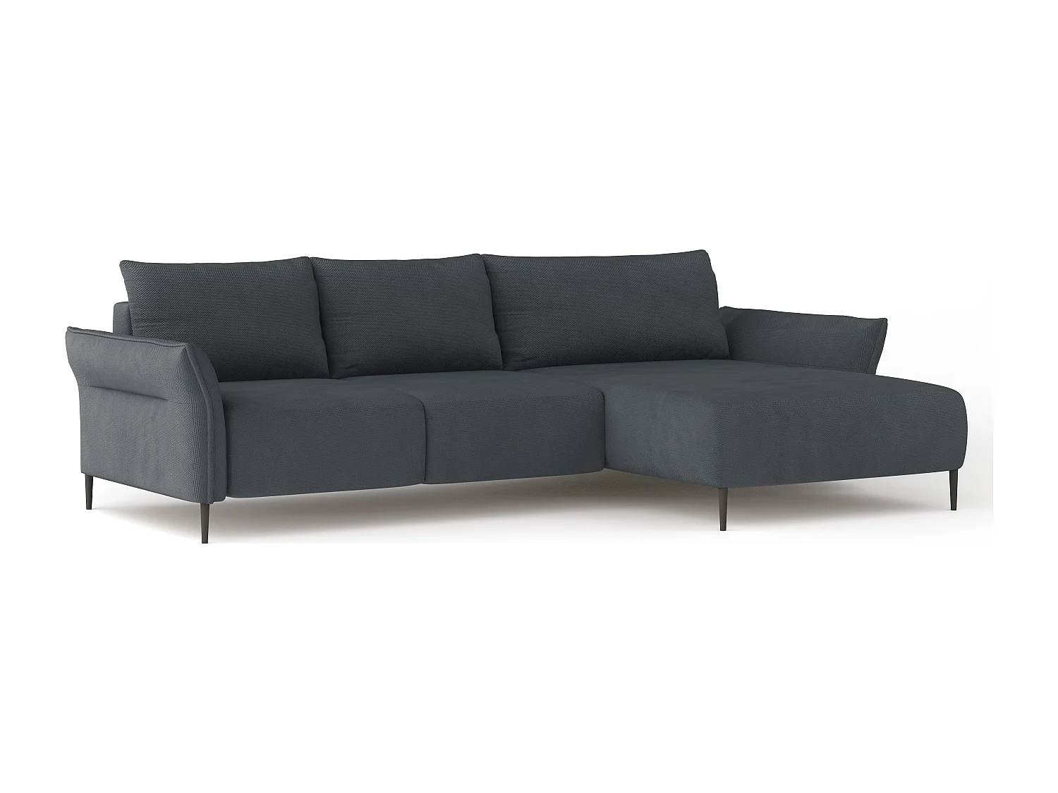 Narożnik LUIS z funkcją spania - Nowoczesna sofa ze schowkiem 255x165 cm, Sofa Boxspring, Kolor ciemnoszary, Prawa