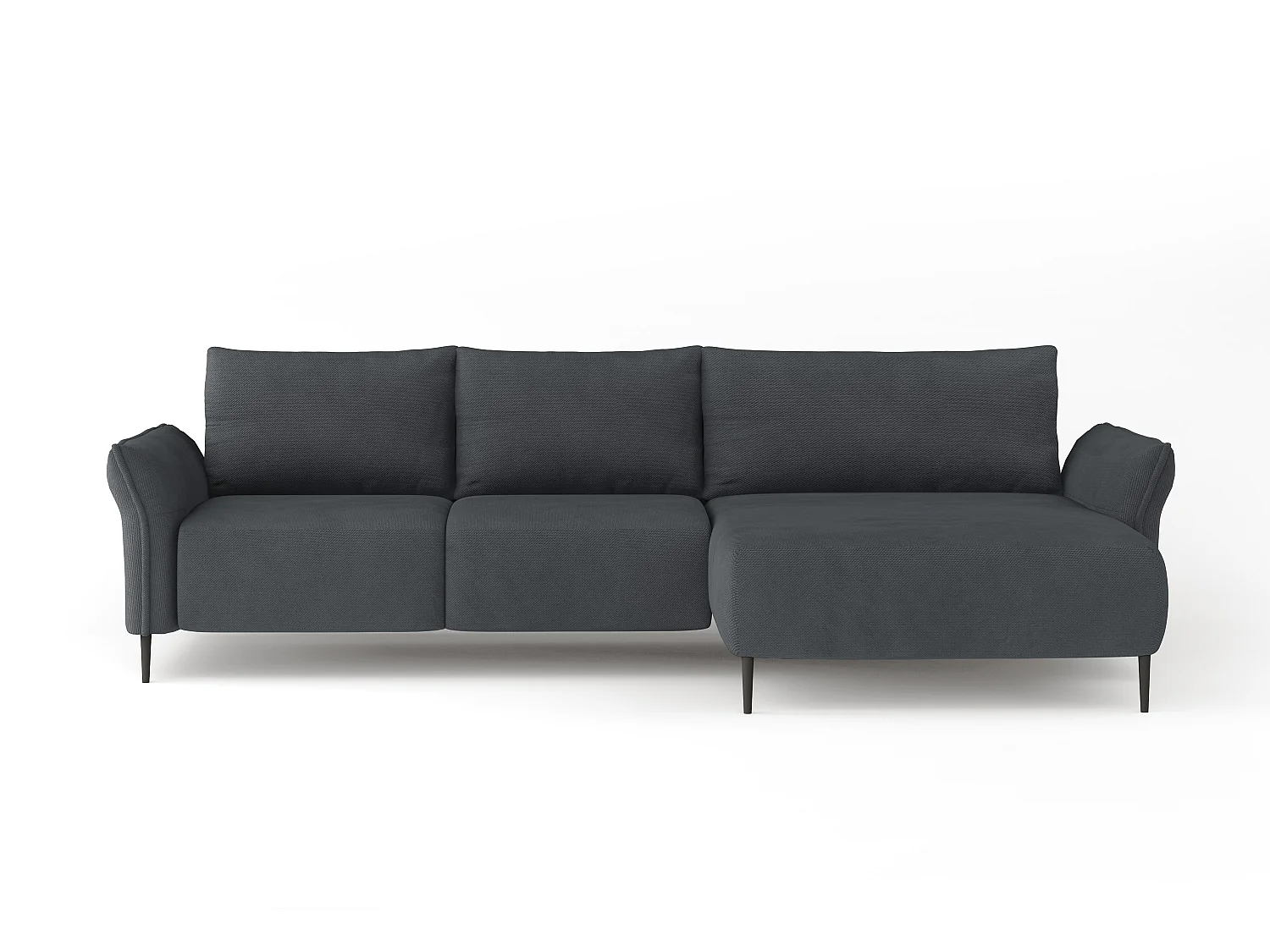 Narożnik LUIS z funkcją spania - Nowoczesna sofa ze schowkiem 255x165 cm, Sofa Boxspring, Kolor ciemnoszary, Prawa